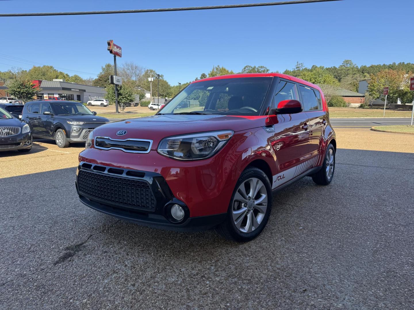 2016 RED KIA SOUL + (PLUS) (KNDJP3A59G7) , located at 922 W. Beacon St., Philadelphia, MS, 39350, (601) 650-3675, 32.770447, -89.127151 - Photo#1